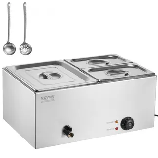 VEVOR kommerzieller Speisenwärmer, elektrischer Dampftisch mit 3 Behältern (1 x 1/2-Größe / 2 x 1/4-Größe) 1200 W, Buffet-Wasserbad aus Edelstahl mit Temperaturregelung von 30–80 °C Partys VEVOR kommerzieller Speisenwärmer, elektrischer Dampftisch mit 3 Behältern (1 x 1/2-Größe / 2 x 1/4-Größe) 1200 W, Buffet-Wasserbad aus Edelstahl mit Temperaturregelung von 30–80 °C Partys