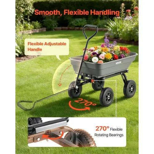 VEVOR Gartenwagen mit Kippfunktion, 181 kg Belastbarer Bollerwagen 270° Drehbarer Transportwagen für Gartenarbeit aus Kunsttoff & Stahl mit 8 Zoll Kunststoffreifen, Kippwagen für Rasen, Kies & Schlamm – Bild 4