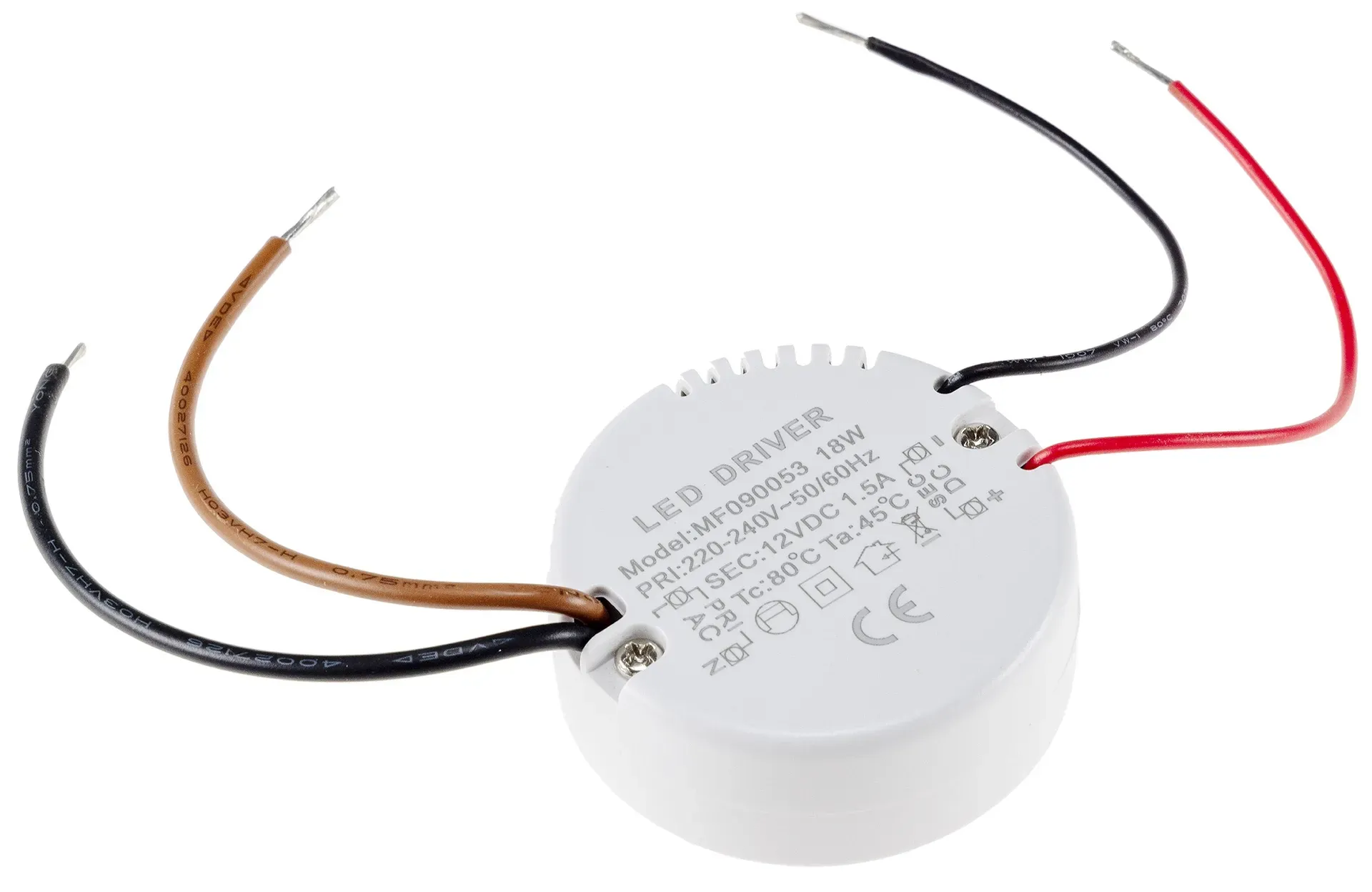 LED-Trafo „CT-18E“, 0,5-18W, rund 55mm Ø, 230V auf 12V= Konstantspannung LED-Trafo „CT-18E“, 0,5-18W, rund 55mm Ø, 230V auf 12V= Konstantspannung