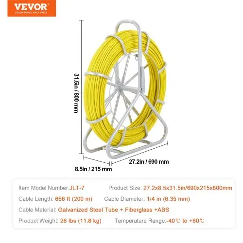 VEVOR Fish Tape Puller Fiberglas 200m 6,35 mm Drahtkabel Running Duct Rodder – Bild 6