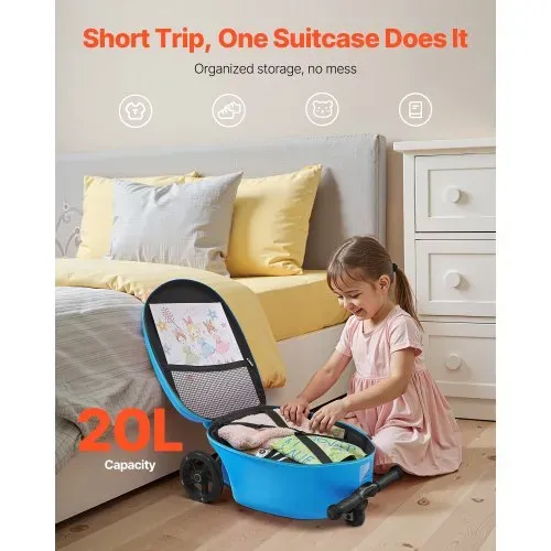 VEVOR Scooter Koffer, 20 L Fassungsvermögen, Reisekoffer mit Flash-PU-Rädern, TPR-Anti-Rutsch-Griff, max. Gewichtskapazität 50 kg, Kinderkoffer Handgepäck, für Kinder ab 5 Jahren, Blau – Bild 5