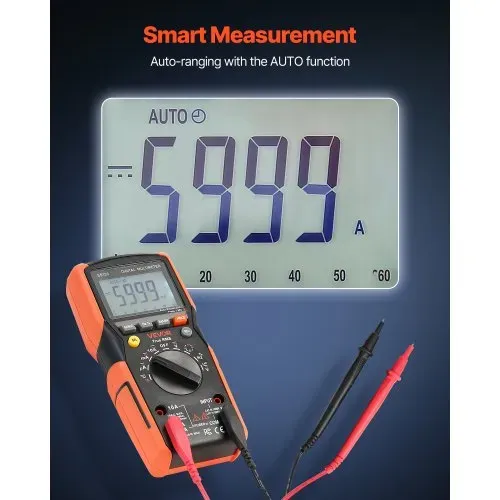 VEVOR Digitalmultimeter, 6000-Count TRMS DC/AC-Voltmeter-Stromtester, automatischer Bereichswahl für Strom, Spannung, Widerstand, Kapazität, Temperatur, Dioden, Durchgang, niedrige Impedanzmessung – Bild 3