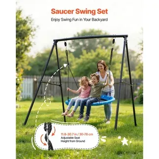 VEVOR Gartenschaukel mit A-förmigem Metallgestell, Schaukelsitz (101,6 cm Groß), bis zu 199,6 kg Tragkraft, Schaukelset Outdoor, Verstärkt mit Spiralförmigen Bodenankern, Tellerschaukel Schwarz Blau VEVOR Gartenschaukel mit A-förmigem Metallgestell, Schaukelsitz (101,6 cm Groß), bis zu 199,6 kg Tragkraft, Schaukelset Outdoor, Verstärkt mit Spiralförmigen Bodenankern, Tellerschaukel Schwarz Blau