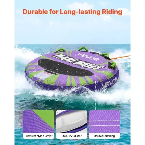 VEVOR Towable Tube für Boote, Wassersport-Schleppreifen für 2 Personen, bis 154 kg Tragfähigkeit, mit Antirutschpolstern, Nylonhülle, Gepolsterten Griffen und Sicherheitsventil, für Seen, Flüsse, Lila – Bild 2