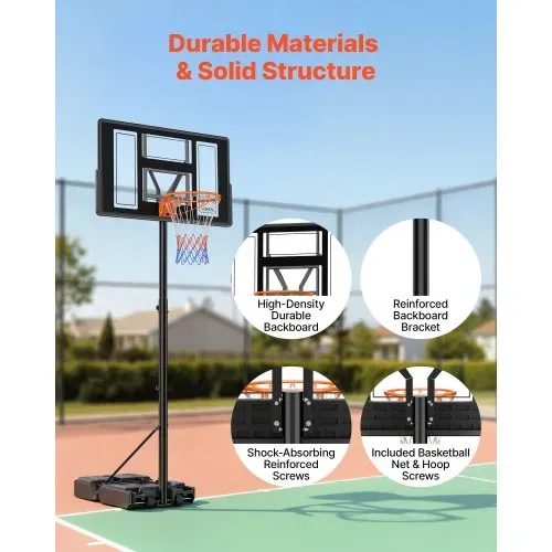 VEVOR tragbarer Basketballständer, 1,35 bis3,05 m höhenverstellbarer Basketballkorb, verstellbare Basketballanlage mit Nylonnetz & Rollen, tragbares Backboard-Set für Terrassen Poolrand – Bild 3