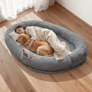 VEVOR Hundebett für Menschen & Hunde, 174x118x24 cm, Memory-Schaum-Hundebett in Menschengröße, mit Seitentasche, Griff & Reißverschluss, abnehmbarer, maschinenwaschbarer Bezug, Hochflor Dunkelgrau VEVOR Hundebett für Menschen & Hunde, 174x118x24 cm, Memory-Schaum-Hundebett in Menschengröße, mit Seitentasche, Griff & Reißverschluss, abnehmbarer, maschinenwaschbarer Bezug, Hochflor Dunkelgrau