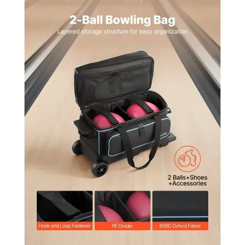 VEVOR Bowlingballtasche für 3 Bälle mit Doppelrollen & separatem Fach für Schuhe (bis US-Größe 16) & übergroßer Zubehörtasche, einziehbarer Griff lässt sich auf 105 cm ausziehen Schwarz + Blau VEVOR Bowlingballtasche für 3 Bälle mit Doppelrollen & separatem Fach für Schuhe (bis US-Größe 16) & übergroßer Zubehörtasche, einziehbarer Griff lässt sich auf 105 cm ausziehen Schwarz + Blau