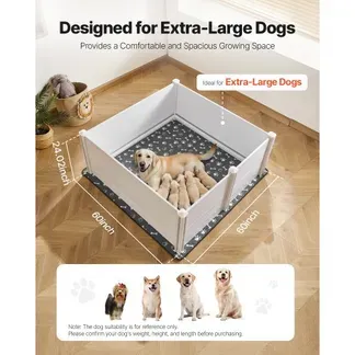 VEVOR Wurfkiste für Hunde, 1520x1520x610 mm, Welpenlaufstall aus Kunststoff-PVC mit höhenverstellbarer Tür & waschbarer Pipi-Unterlage, Welpenkiste für extra große Hunde, milchweiß VEVOR Wurfkiste für Hunde, 1520x1520x610 mm, Welpenlaufstall aus Kunststoff-PVC mit höhenverstellbarer Tür & waschbarer Pipi-Unterlage, Welpenkiste für extra große Hunde, milchweiß