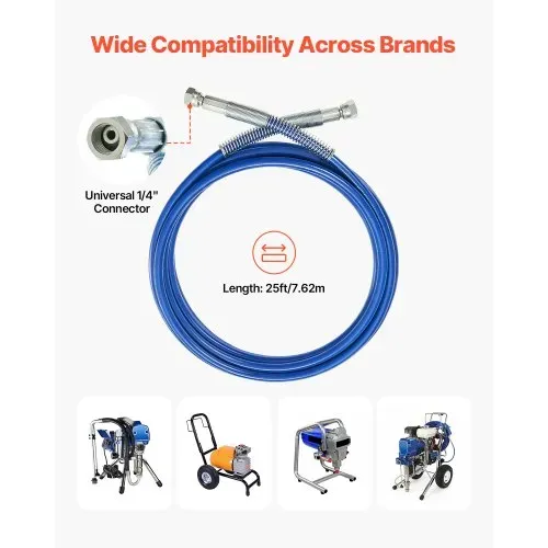 VEVOR 7,62 m Airless-Farbspritzschlauch, 1/4 Zoll Universal Airless-Farbspritzschlauch, 4350 PSI Airless-Spritzschlauch, mehrschichtiger verstärkter Stahldrahtgeflechtschlauch für Farbspritzgeräte VEVOR 7,62 m Airless-Farbspritzschlauch, 1/4 Zoll Universal Airless-Farbspritzschlauch, 4350 PSI Airless-Spritzschlauch, mehrschichtiger verstärkter Stahldrahtgeflechtschlauch für Farbspritzgeräte