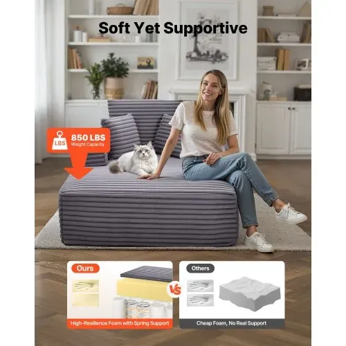 VEVOR Chaiselongue Relaxliege 138 cm, gepolstertes Schlafsofa mit Dekokissen & Armlehnen, Schlafcouch mit tiefer Sitzfläche für Wohnzimmer Schlafzimmer, Loungesessel aus hochelastischem Schwamm – Bild 3