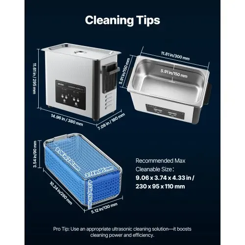 VEVOR 6 L Ultraschallreiniger, professionelle Ultraschallreinigungsmaschine mit Reinigungskorb & Digitalanzeige, 120 W Edelstahl 40 kHz Industrielle Reinigungsmaschine für Uhren Schmuck – Bild 6