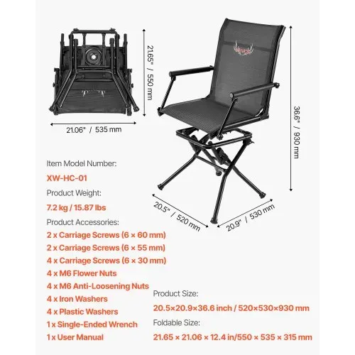 VEVOR Faltstuhl Campingstuhl Anglerstuhl mit Armlehnen & Stahlrahmen & verstellbarem Tragegurt Klappstuhl Gartenstuhl (136 kg belastbar) 360° geräuschlos drehbar, für Picknick Garten Outdoor – Bild 6