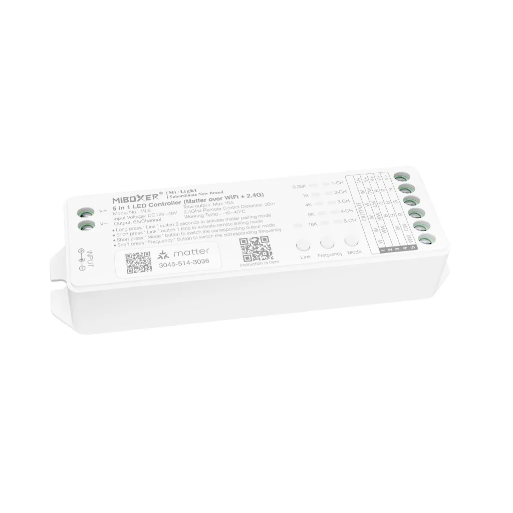 MiBoxer ML5 LED Controller 5in1 RGB-WW (RGB-CCT) DC12~24V Matter Over WiFi + 2.4G – Bild 2
