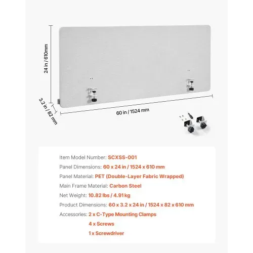 VEVOR Trennwand Schreibtisch, Sichtschutz, 1524x610 mm, zum Anklemmen, Schallschutz aus PET, Raumtrenner für Arbeitsplätze mit 2 C-Klemmen für Büro, Arbeitsplätze, Bibliothek – Bild 6