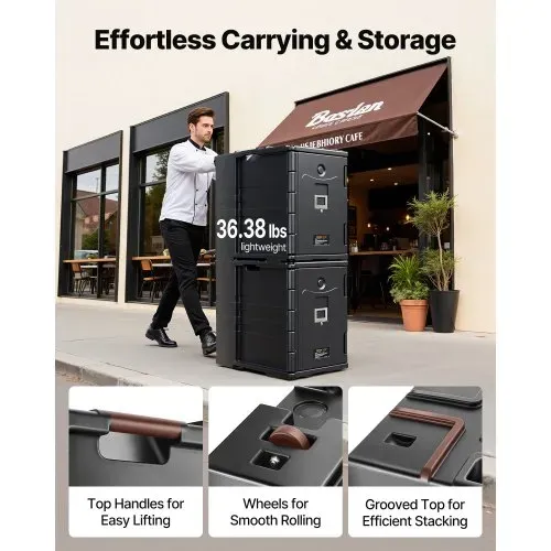 VEVOR Isolierte Thermobox Warmhaltebox 90 L, LLDPE-Lebensmittelbehälterträger mit Doppelschnallen, Speisewärmer mit Griffen, Transportbox für Restaurant, Kantine, Isolierbox 645 x 445 x 610 mm – Bild 4