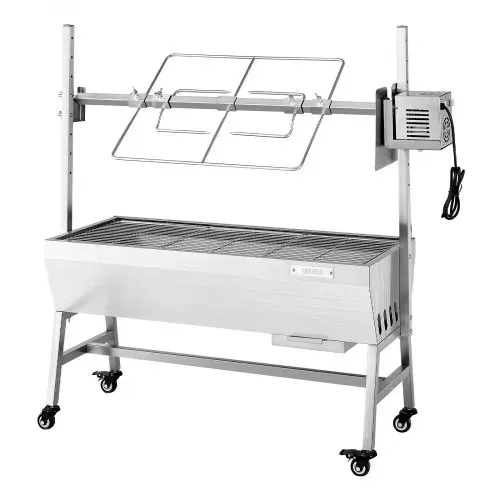VEVOR Drehspießgrill 38 W Spanferkelgrill Lammgrill Holzkohlegrill (94 cm Grilllänge) mit 60 kg Tragkraft & Rädern & 7-facher Höhenverstellung, Edelstahl-Elektrogrill-Set für Camping Outdoor – Bild 10