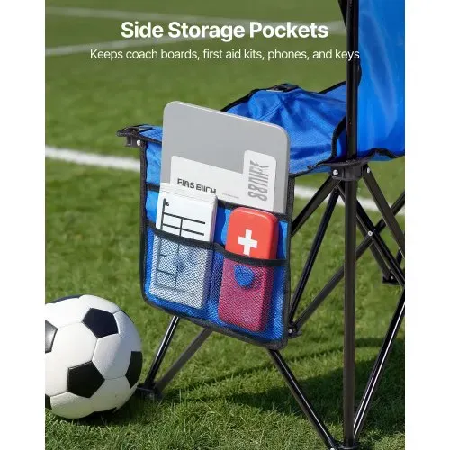 VEVOR tragbare Mannschaftsbank Sitzbank Campingbank (4 Personen) mit Seitentaschen & Tragetasche, Klappbank mit Rückenlehne, Seitenbank Seitensitzbank für Fußball Baseball Outdoor Blau – Bild 4
