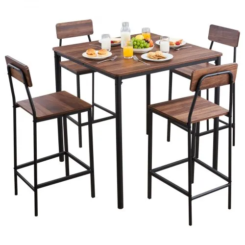 VEVOR Bartisch-Set (5-tlg.) mit 4 Barstühlen & abgerundeten Kanten, quadratischer Kneipentisch Stehtisch (90 x 90 x 91 cm), Bistrotisch Esstisch, geeignet für Büro Minibar Wohnzimmer Esszimmer VEVOR Bartisch-Set (5-tlg.) mit 4 Barstühlen & abgerundeten Kanten, quadratischer Kneipentisch Stehtisch (90 x 90 x 91 cm), Bistrotisch Esstisch, geeignet für Büro Minibar Wohnzimmer Esszimmer