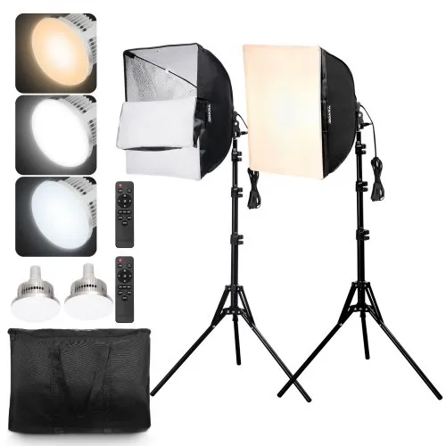 VEVOR Softbox-Set, 400 x 400 mm, Profi Fotostudio Set mit 45 W LED-Birnen, 3000–6500 K einstellbare Farbtemperatur, Stativständer, Fernbedienung, Studioleuchten für Porträtaufnahmen, Live-Streaming VEVOR Softbox-Set, 400 x 400 mm, Profi Fotostudio Set mit 45 W LED-Birnen, 3000–6500 K einstellbare Farbtemperatur, Stativständer, Fernbedienung, Studioleuchten für Porträtaufnahmen, Live-Streaming