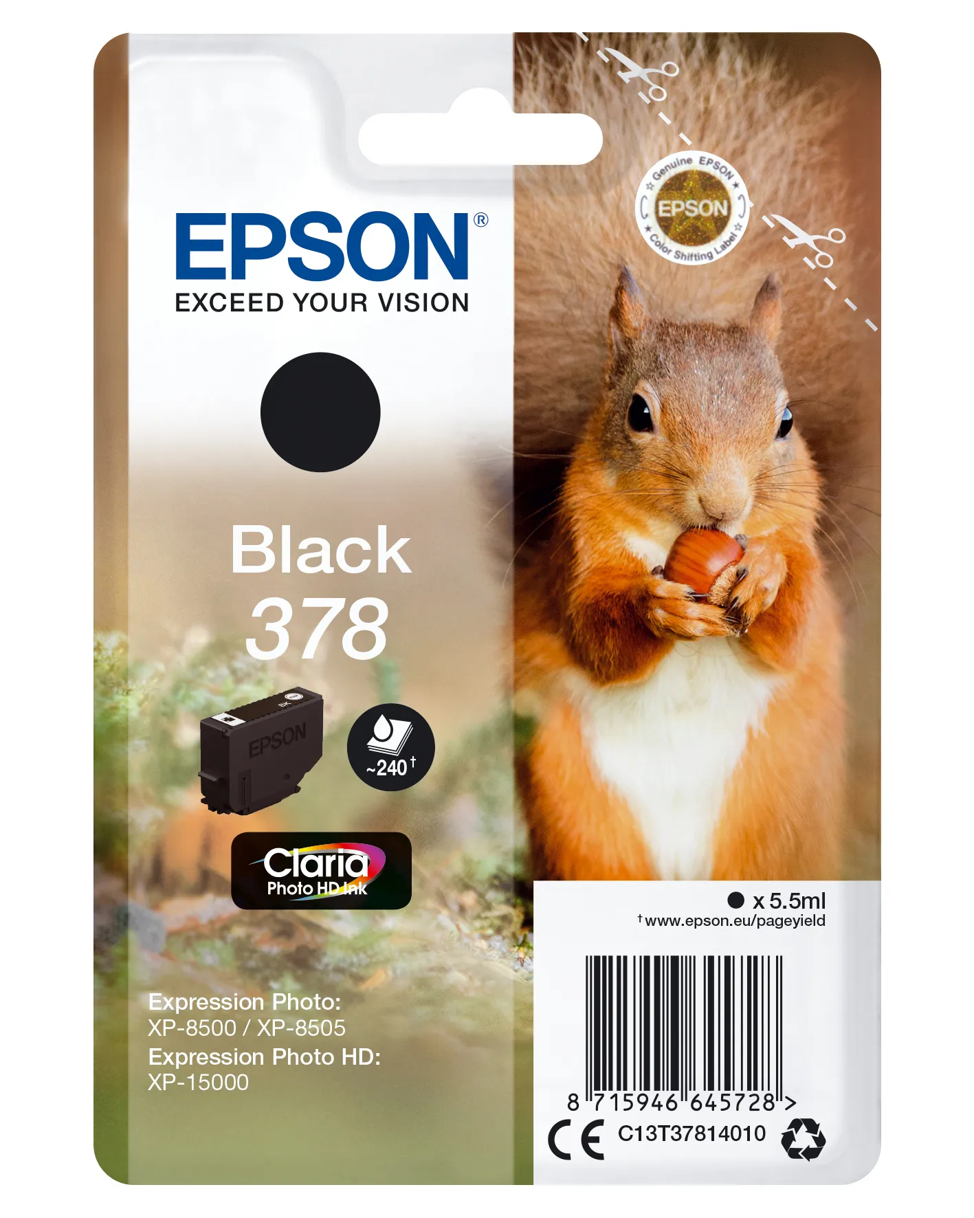 Epson Squirrel Singlepack Black 378 Claria Photo HD Ink Epson Squirrel Singlepack Black 378 Claria Photo HD Ink