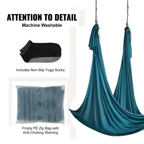 VEVOR Aerial Yoga Hängematte Set 5 x 2,8 m, Grün Aerial Yoga Swing Air Fliegen, Yoga-Schaukel Hammock Swing 1000 kg Max. Tragfähigkeit, inkl. Yoga-Socken & Stahlkarabiner, Anti-Gravity-Übungen – Bild 5