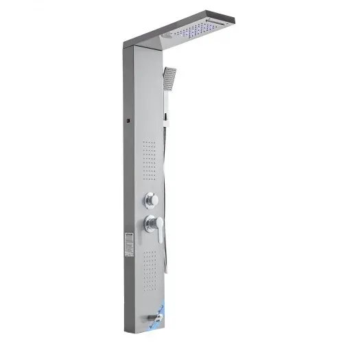 VEVOR Duschpaneel-Turmsystem (5 Modi) mit Regenwasserfall-Duschkopf & LED, (1345 mm) Duschsäule aus gebürstetem Edelstahl, Regenmassagesystem zur Wandmontage, mit Handbrause & Wannenauslauf – Bild 10