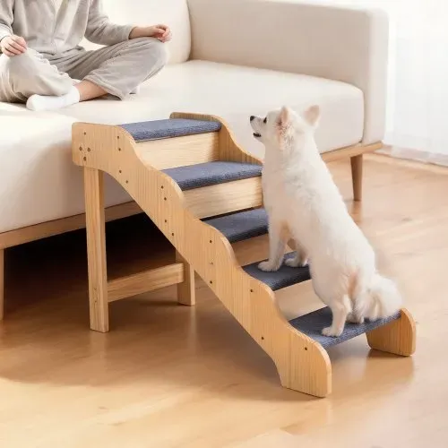 VEVOR Hundetreppe 910x430x630 mm, 5-stufige Hautiertreppe, Holztreppe geeignet für kleine, mittlere, große, ältere Haustiere sowie Welpen bis 68 kg, Hundeleiter für Betten, Sofas & Autos – Bild 7