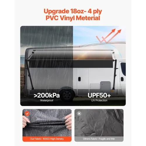 VEVOR Wohnwagen Markise universelle einziehbare Markisen (426,7 cm) wasserdichter Sonnenschutz mit Aluminiumlegierungsrahmen, Außenmarkise mit schwarzem Ständer und schwarzen Stoffen mit Farbverlauf – Bild 2