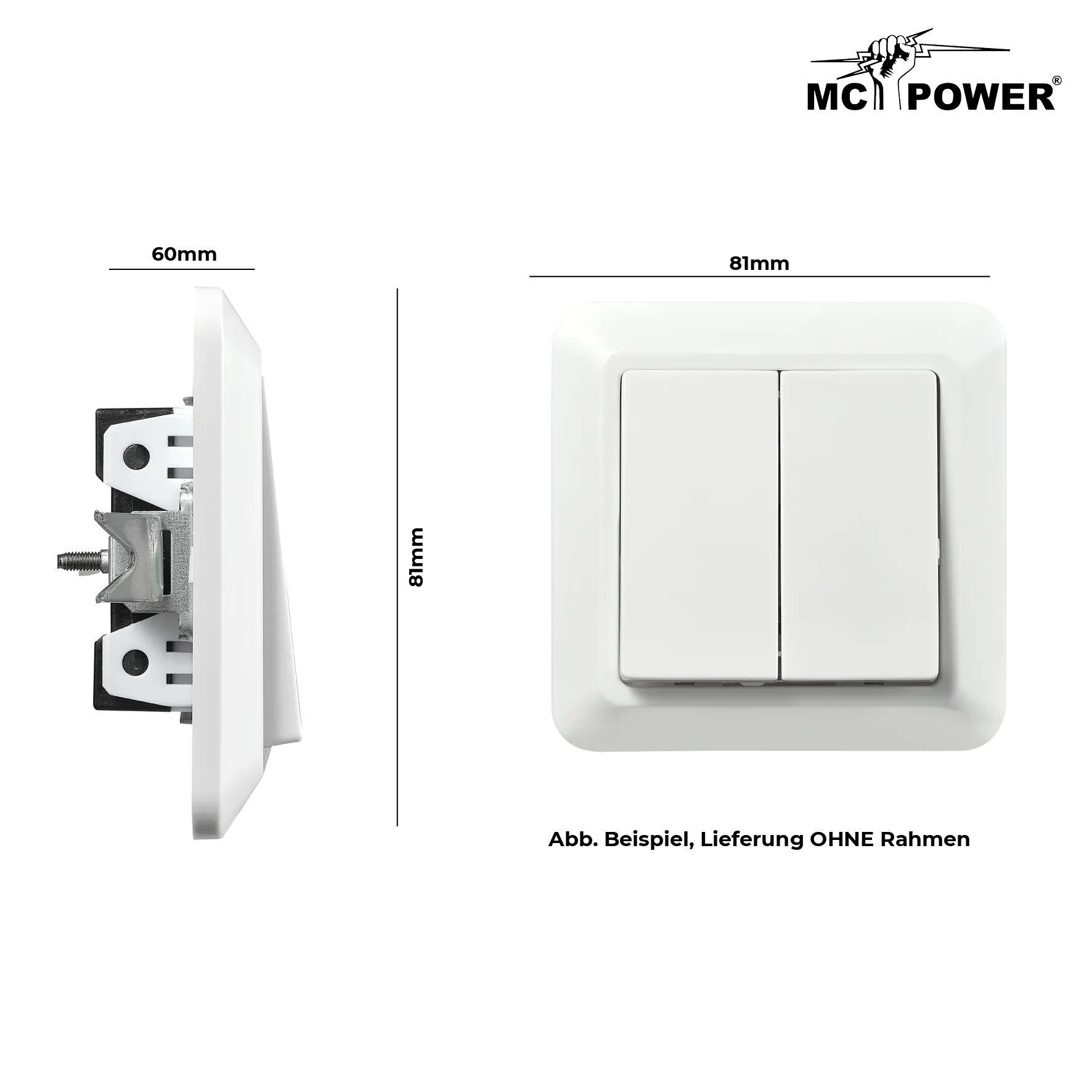 Serien-Schalter McPower ''Cup'' 2-fach, 250V~/10A, UP, weiß – Bild 4