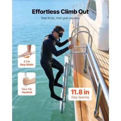 VEVOR Dockleiter Einziehbar, Bootsleiter mit 5 Rutschfesten Stufen Breite Pedale & Handlauf, 227 kg Belastbare Poolleiter für Einstieg, Teleskopleiter aus Aluminiumlegierung für Docks Pools Seen Boote – Bild 4