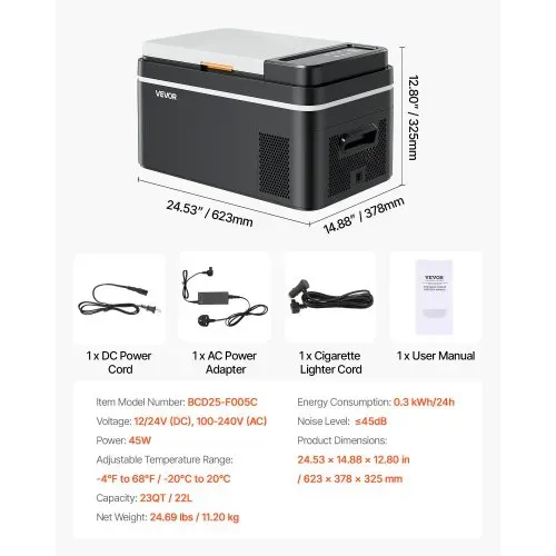 VEVOR Kompressor Kühlbox 22 L,12/24V DC Elektrische Gefrierbox mit App-Steuerung, 100–240 V AC Autokühlschrank für Camping Reisen Lastkraftwagen Angeln, 45 W Thermoelektrische Kühlbox Tragbar – Bild 6