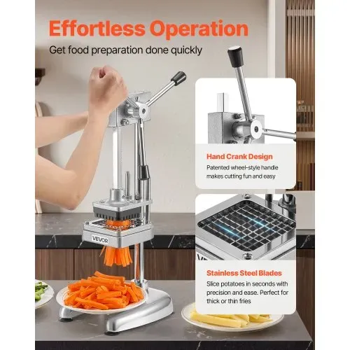 VEVOR kommerzieller Pommes-Frites-Schneider, Gemüseschneider Obstschneider aus Edelstahl mit 3 Ersatzklingen (12,7/9,525/6,35 mm), manueller Kartoffelschneider für Restaurants Café Bistro – Bild 3