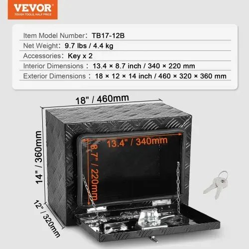 VEVOR Truckbox Werkzeugbox, Unterboden-Anhängerbox, Werkzeugkasten 46 x 32 x 36 cm Pickup-Aufbewahrungsbox, Aluminiumlegierung, 20 kg belastbarer Werkzeugkasten, abschließbare Aufbewahrungsbox – Bild 6