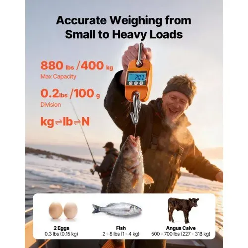 VEVOR Kranwaage 400 kg, Digitale Hängewaage mit Gehäuse aus Aluminiumguss & LCD, Wildwaage 100-g-Teilung & 3-Stufiger Anzeige, Zugwaage Fischwaage, geeignet für Landwirtschaft, Jagd & Angeln VEVOR Kranwaage 400 kg, Digitale Hängewaage mit Gehäuse aus Aluminiumguss & LCD, Wildwaage 100-g-Teilung & 3-Stufiger Anzeige, Zugwaage Fischwaage, geeignet für Landwirtschaft, Jagd & Angeln