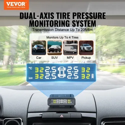 VEVOR Reifendrucküberwachungssystem für Wohnmobile, 7,3–87 psi Anhänger-TPMS, universelles kabelloses Autoalarmsystem, wasserdichtes TPMS-Sensorset mit Solarladung 4 Sensoren 5 Alarmmodi VEVOR Reifendrucküberwachungssystem für Wohnmobile, 7,3–87 psi Anhänger-TPMS, universelles kabelloses Autoalarmsystem, wasserdichtes TPMS-Sensorset mit Solarladung 4 Sensoren 5 Alarmmodi