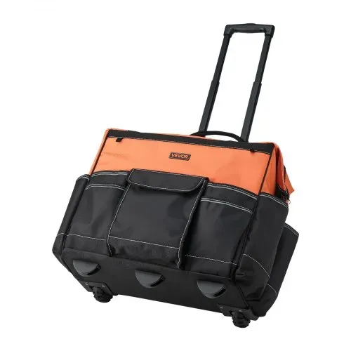 VEVOR Werkzeugtasche mit Rollen, 50 kg Tragkraft, 27 Taschen, Arbeitsrucksack mit verstellbarer Teleskopgriff & stabiler Standfuß, Werkzeugtaschen-Organizer für Bau, Mechanik, 510x310x450 mm – Bild 8