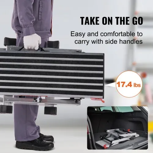 VEVOR Alu Arbeitsplattform Klappwerkbank 100x30x48,7cm Arbeitsbühne 200kg Tragfähigkeit Trittbank mit Sicherheitsschlössern Trittleiter für Zuhause Büro Werkstatt & Garage Silber – Bild 3