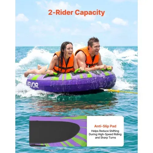 VEVOR Towable Tube für Boote, Wassersport-Schleppreifen für 2 Personen, bis 154 kg Tragfähigkeit, mit Antirutschpolstern, Nylonhülle, Gepolsterten Griffen und Sicherheitsventil, für Seen, Flüsse, Lila VEVOR Towable Tube für Boote, Wassersport-Schleppreifen für 2 Personen, bis 154 kg Tragfähigkeit, mit Antirutschpolstern, Nylonhülle, Gepolsterten Griffen und Sicherheitsventil, für Seen, Flüsse, Lila