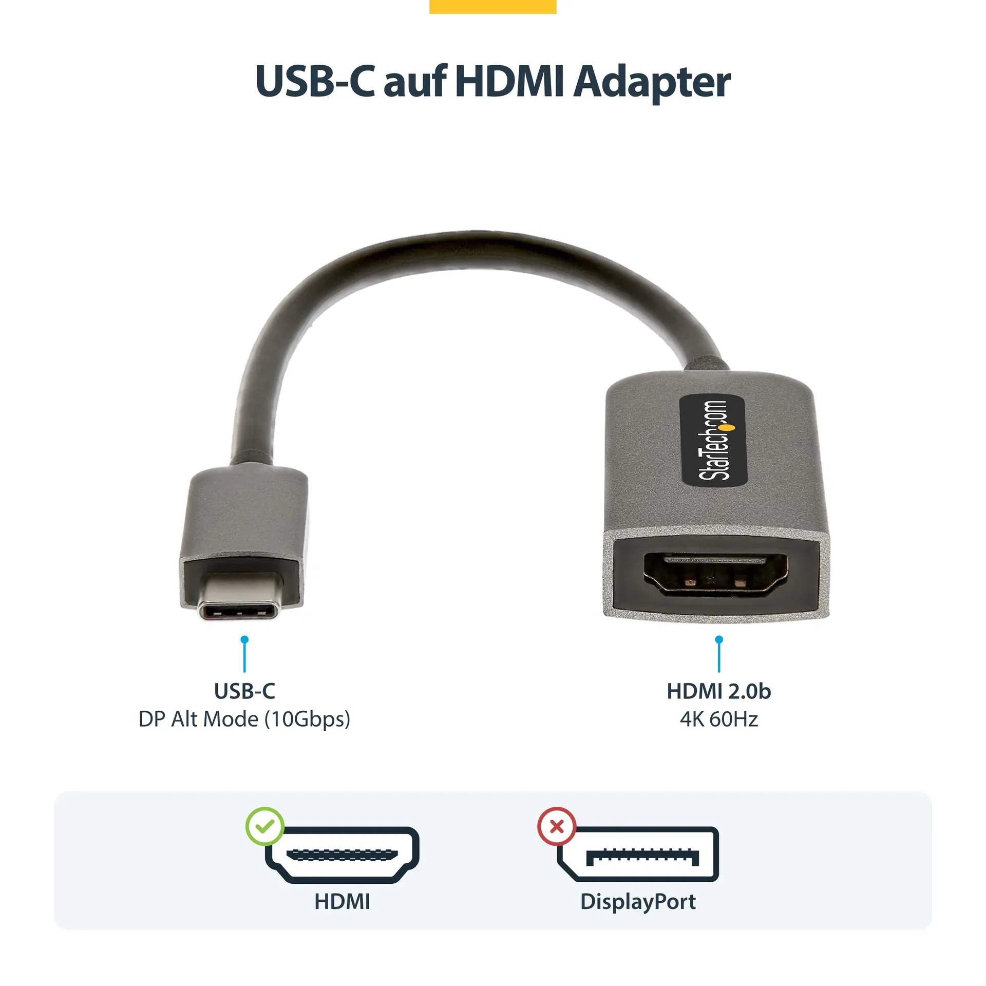 StarTech.com USB-C auf HDMI Adapter - 4K 60Hz Video, HDR10 - USB-C auf HDMI 2.0b Adapter Dongle - USB Typ-C DP Alt Mode auf HDMI Monitor/Display/TV - USB C auf HDMI Konverter – Bild 6