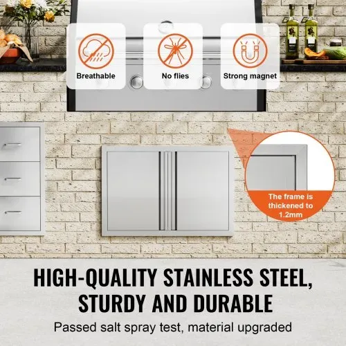 VEVOR Grill-Zugangstür, 710 x 482 mm, Doppelte Außenküchentür, Flächenbündig Montierte Edelstahltür, Vertikale Wandtür mit Versenkbaren Griffen, für Grillinsel, Grillstation, Außenschrank – Bild 2
