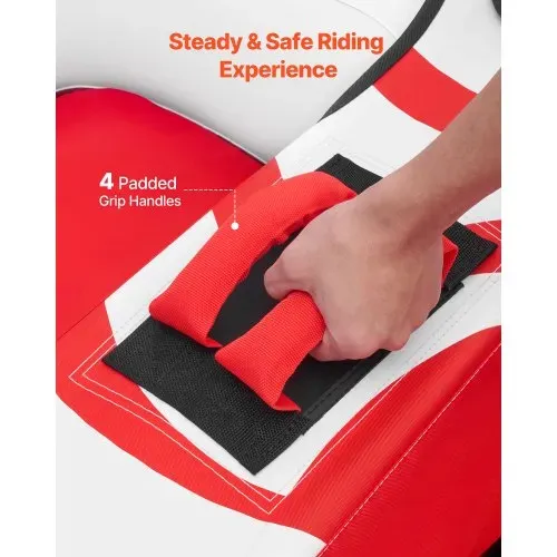 VEVOR Towable Tube für Boote, Wassersport-Schleppreifen für 2 Personen, bis 154 kg Tragfähigkeit, mit Kompletter Nylonabdeckung, Gepolsterten Griffen und Sicherheitsventil, für Seen und Flüsse, Rot – Bild 4