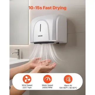VEVOR Händetrockner zur Wandmontage 1300W Automatischer Handtrockner Silber, Hohe Geschwindigkeit, Schnelles Trocknen, HEPA-Filter, IPX24, Infrarotsensor, ABS-Konstruktion, Dualmodi für Gewerbe Zuhause VEVOR Händetrockner zur Wandmontage 1300W Automatischer Handtrockner Silber, Hohe Geschwindigkeit, Schnelles Trocknen, HEPA-Filter, IPX24, Infrarotsensor, ABS-Konstruktion, Dualmodi für Gewerbe Zuhause