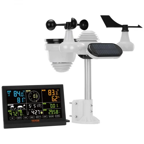VEVOR 7-in-1 Wetterstation Funkwetterstation mit Außensensor 190,5 mm (7.5-inch) Farbdisplay RCC-Atomuhr zur Messung von Windrichtung Windgeschwindigkeit Luftdruck Innen/Außentemperatur und -feuchtigkeit Mondphase VEVOR 7-in-1 Wetterstation Funkwetterstation mit Außensensor 190,5 mm (7.5-inch) Farbdisplay RCC-Atomuhr zur Messung von Windrichtung Windgeschwindigkeit Luftdruck Innen/Außentemperatur und -feuchtigkeit Mondphase