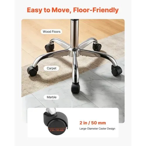 VEVOR Rollhocker 226,8 kg, Bürohocker mit PU-Rolle, Drehhocker Höhenverstellbar, Ergonomischer Sitz aus PU-Leder mit Dicker Polsterung, 360° Drehbar, für Salon, Klinik & Arztpraxis, 2er-Set – Bild 4