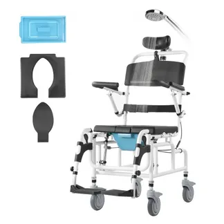 VEVOR Duschrollstuhl, 440 mm breiter Toilettenrollstuhl aus Aluminiumlegierung für Innendusche, Toilettenstuhl mit Bremse für behinderte Erwachsene, Rollstuhl mit einer Tragkraft von 136 kg VEVOR Duschrollstuhl, 440 mm breiter Toilettenrollstuhl aus Aluminiumlegierung für Innendusche, Toilettenstuhl mit Bremse für behinderte Erwachsene, Rollstuhl mit einer Tragkraft von 136 kg