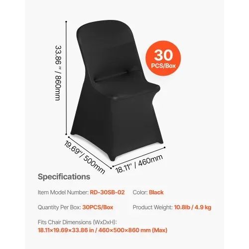 VEVOR Stuhlhussen Stuhlbezug 30 Stk. waschbarer & abnehmbarer Stuhlüberzug aus Polyester-Spandex für Hochzeitsfeiern Esszimmerbankette Restaurant, passend für Stühle (46 x 50 x 86 cm) Schwarz – Bild 6