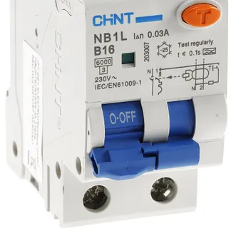 Leitungsschalter/ FI Kombination +N B16 16A, 1-polig für DIN Trägerschiene Leitungsschalter/ FI Kombination +N B16 16A, 1-polig für DIN Trägerschiene