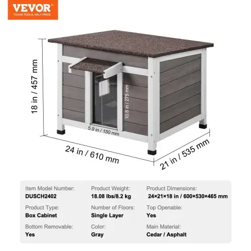 VEVOR Katzenhaus für draußen, wetterfest, Unterschlupf für Wildkatzen für mehrere Katzen, Katzen-/Kaninchenhaus aus Holz für draußen mit Fenster, offenem Dach und Türklappen aus PVC, 61 x 53 x 46 cm (L x B x H) – Bild 6