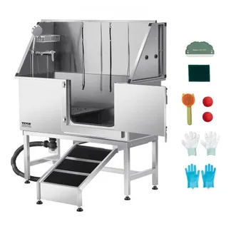 VEVOR Hundewaschstation Edelstahl, 1270x580x1495 mm Tierpflegewanne mit Rampe, PE-Wasserfilterplatte, Wasserhahn, Duschkopf & Seifenhalter, für große, mittelgroße & kleine Haustiere (rechte Tür) VEVOR Hundewaschstation Edelstahl, 1270x580x1495 mm Tierpflegewanne mit Rampe, PE-Wasserfilterplatte, Wasserhahn, Duschkopf & Seifenhalter, für große, mittelgroße & kleine Haustiere (rechte Tür)