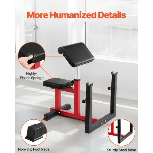 VEVOR Preacher Curlbank Hantelbank mit Beinstrecker, Krafttrainingsbänke (Max. Belastung 200 kg) Heim-Fitnessbank, Fitnessgerät, Sitzende Arm-isolierte Langhantel-Station, Trainingsbank – Bild 6
